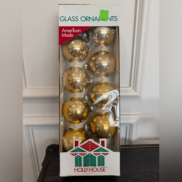 Vintage Glass Christmas Ornaments Holly House USA w/box - Picture 1 of 5